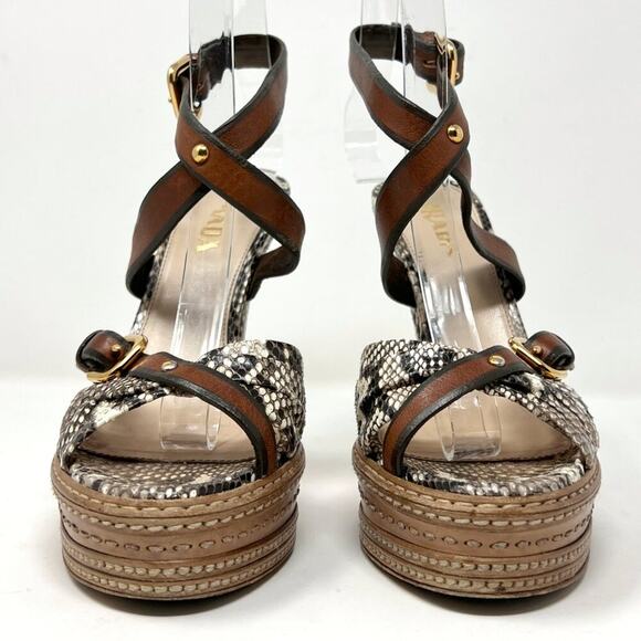 Prada Spring 2009 Python Snakeskin Platform Sandals Size 37 - Picture 3 of 10
